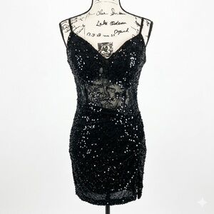 Elegant Black Sequin Dress BONE IN BOTISE  SIZE 14/16